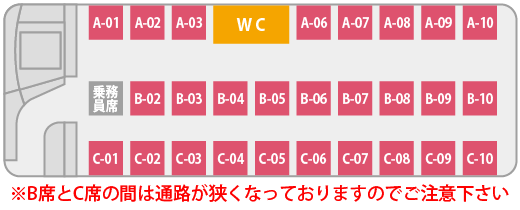 さくら高速バス 【KR000008】さくら高速バス KR406D 【3列シート】 福井＜金沢･高岡･富山経由＞⇒新宿・横浜　リラックス3 2/1～【リラックス3【27席】＜ツーマン＞】 座席イメージ画像