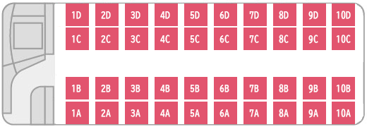 有限会社 武井観光 【10300011】かごたびライナー834便【東京直行便】4列ゆったり　岡山⇒東京　【セパレートカーテン付】【各席USB付】【4列×10列ゆったりシートA】 座席イメージ画像