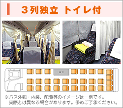 ABブランド 【AB100263】AB1010　あおぞらライナー　金沢・高岡・富山⇒伊勢（宇治山田）・3列シートトイレ付き※名古屋で乗換あり　《車内除菌済》《空気清浄機付》　7/1-【独立3列・最後部4列(トイレ真ん中) 4197（1271）】 座席イメージ画像